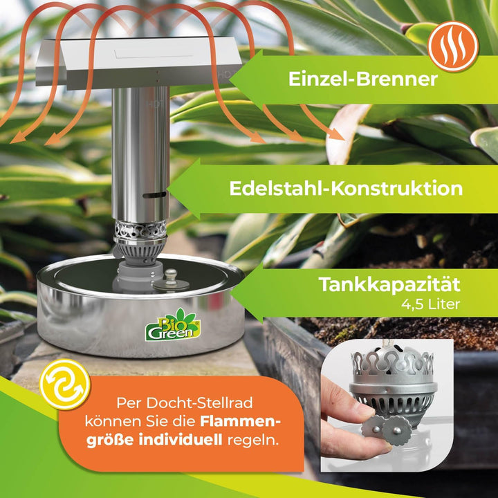 Bio Green Paraffin-Gewächshaus-Heizung WARMAX Power 5 aus Edelstahl | max. 300 Watt | für Gewächshäu