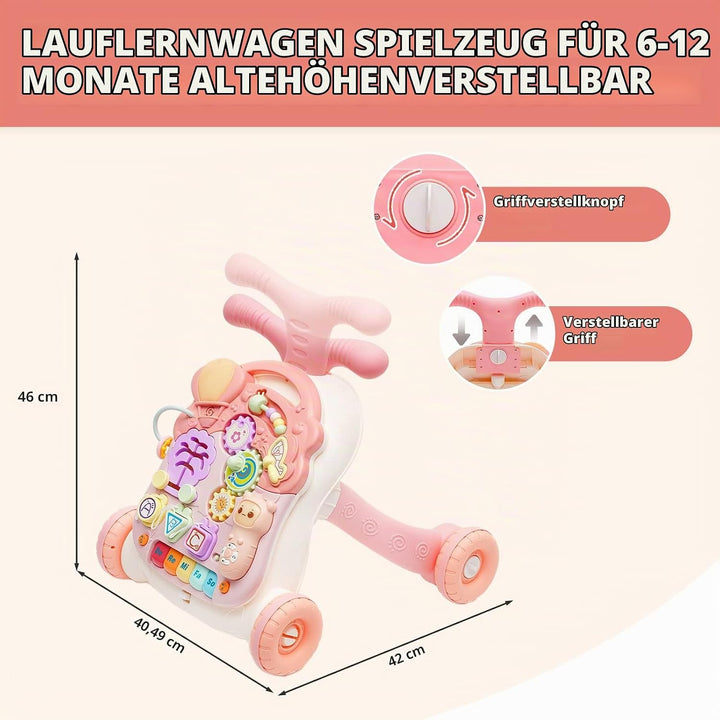 Lauflernhilfe für Kinder, Lauflernwagen mit Montessori Spielzeug und Geräusche, Musik und abnehmbare