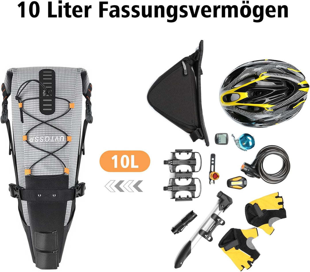 Fahrrad Satteltasche [10 Liter] 100% Wasserdicht -Bikepacking Satteltasche aus TPU-Gewebe für Mounta