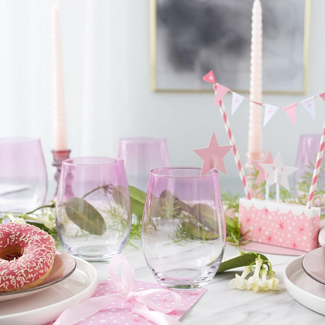 TREND FOR HOME Trinkgläser Set 580 ml Bunt Bunte Gläser Set von 6 Rosa Trinkgläser Gross Wassergläse