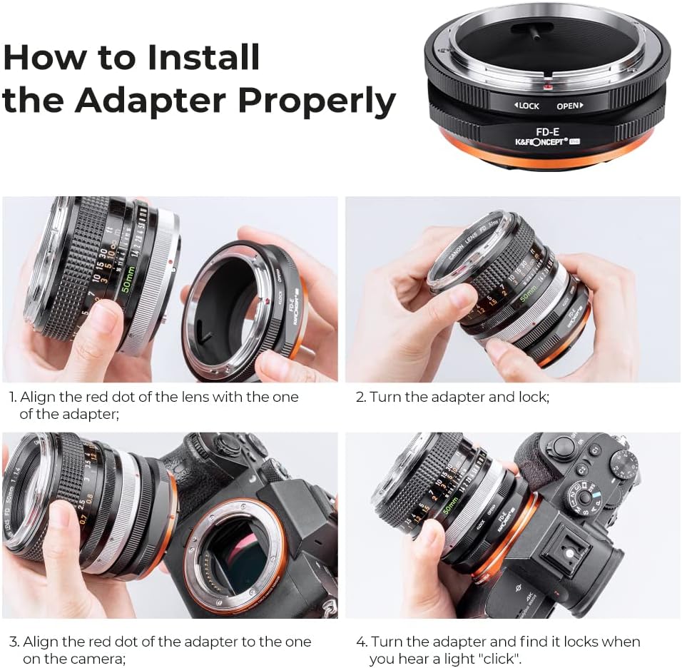 K&F Concept M13105 FD-NEX Hochpräziser Objektivadapter Canon FD Adapterring für Canon FD Objektiv au
