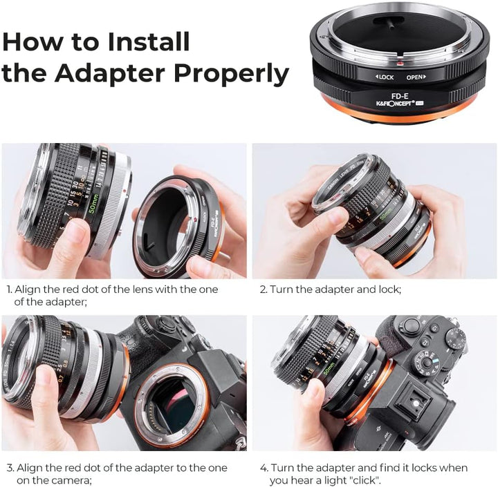 K&F Concept M13105 FD-NEX Hochpräziser Objektivadapter Canon FD Adapterring für Canon FD Objektiv au