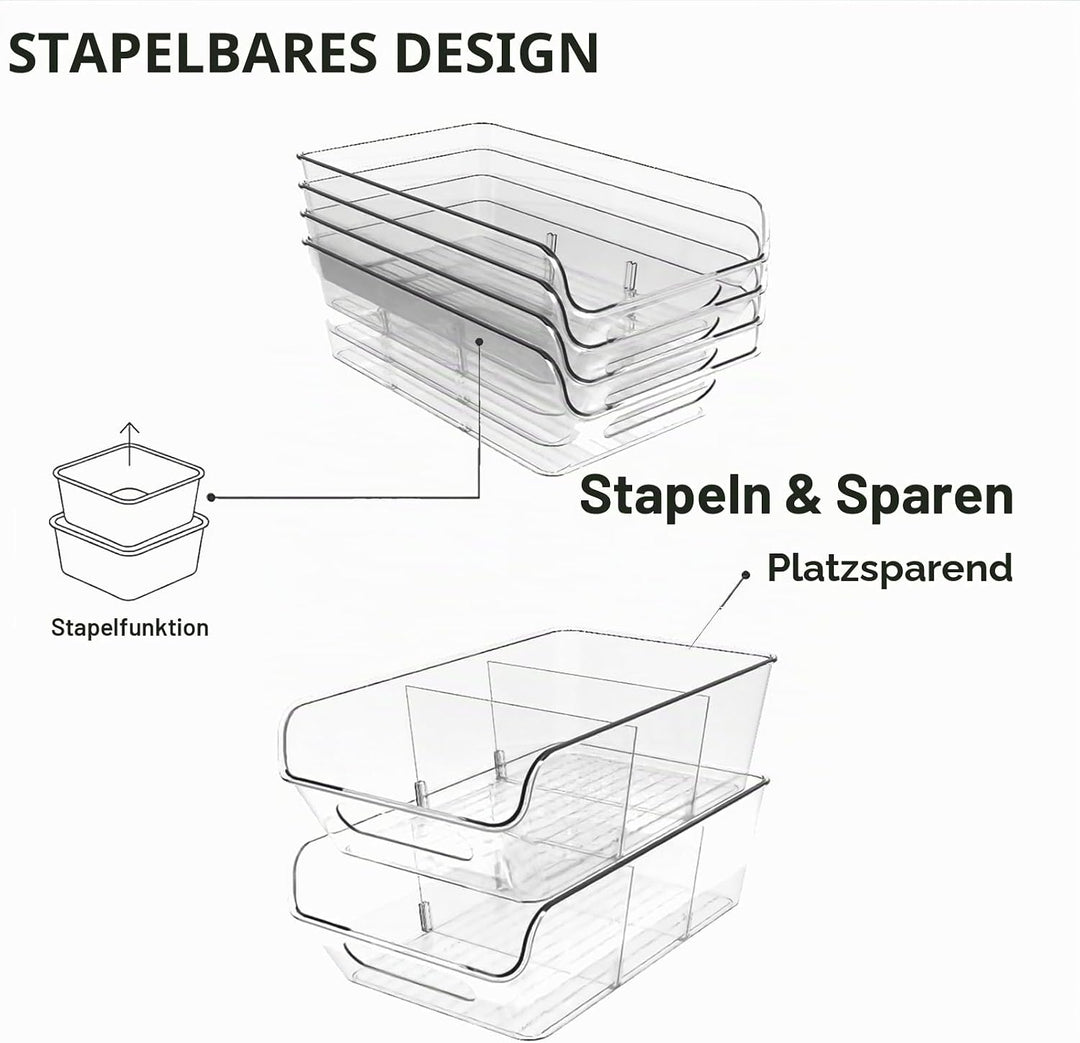 4er Kühlschrank Organizer set, Küchen Organizer mit 3 Fächern und Griffen,Schubladen organizer Küche