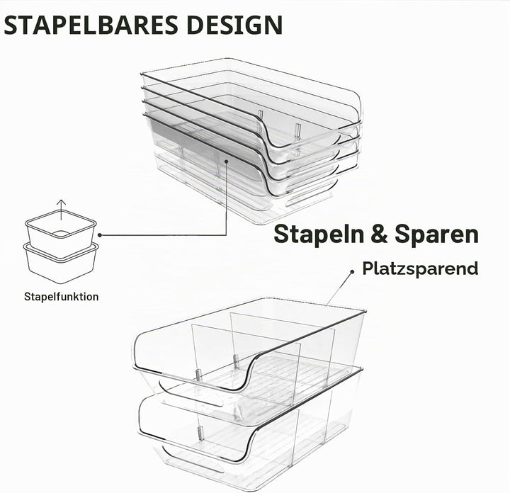 4er Kühlschrank Organizer set, Küchen Organizer mit 3 Fächern und Griffen,Schubladen organizer Küche