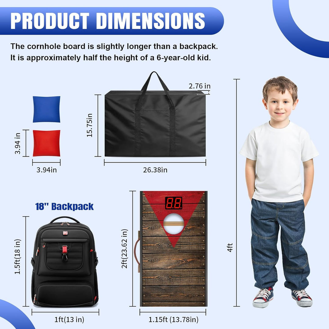 NZQXJXZ Cornhole Spiel Outdoor mit Automatischem Punktezähler, 60x35cm Massivholz Premium Corn Hole