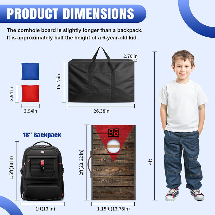 NZQXJXZ Cornhole Spiel Outdoor mit Automatischem Punktezähler, 60x35cm Massivholz Premium Corn Hole
