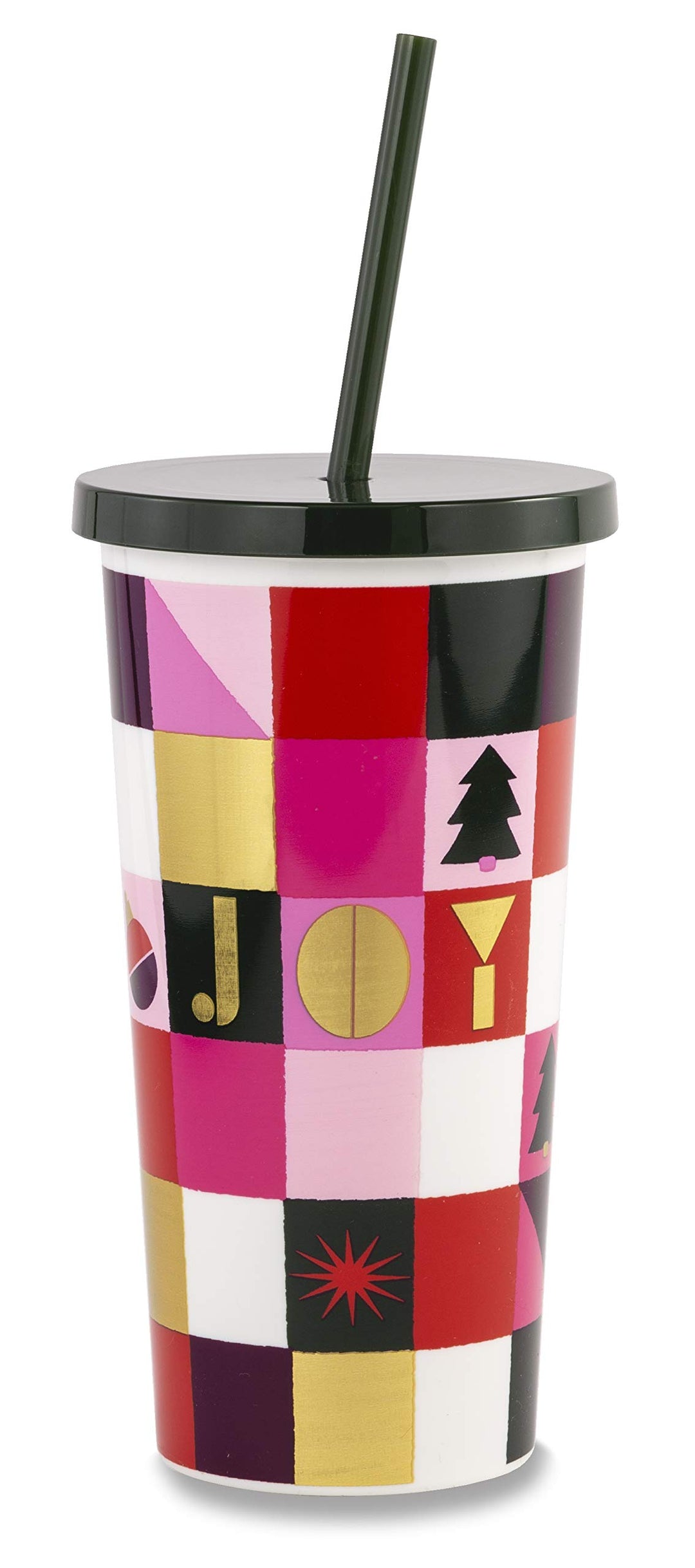 Kate Spade New York Holiday Insulated Tumbler with Reusable Silicone Straw, 20 Ounces, Joy, Joy