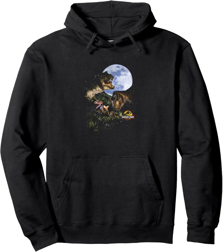 Jurassic Park Group Of Dinosaurs Under The Full Moon Pullover Hoodie