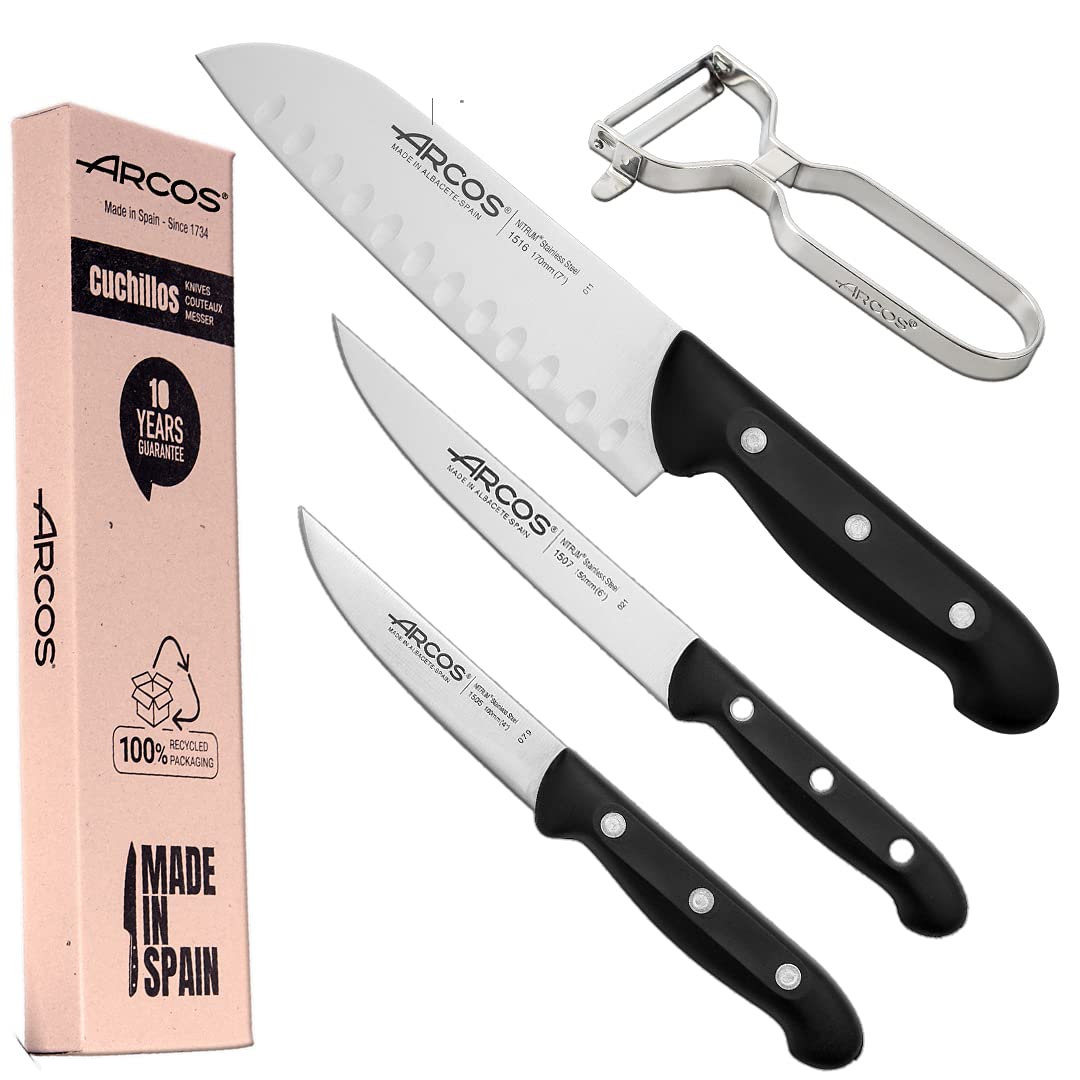 Arcos Professionelles japanisches Messerset | 4-teilig | Gemüsemesser 100 mm + Küche 150 mm + Santok