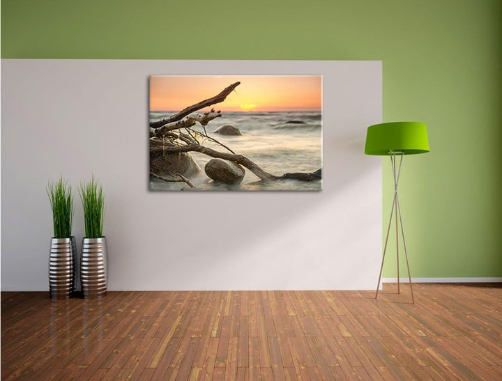 Ruhige See im Nebel, Format: 100x70 auf Leinwand, XXL riesige Bilder fertig gerahmt mit Keilrahmen,
