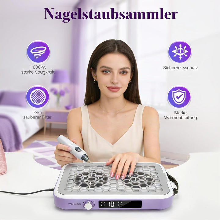 Professionell Staubabsaugung für Nägel,10-Gang Einstellbarer 8400PRM Nagel Staubsauger,Doppelte Saug