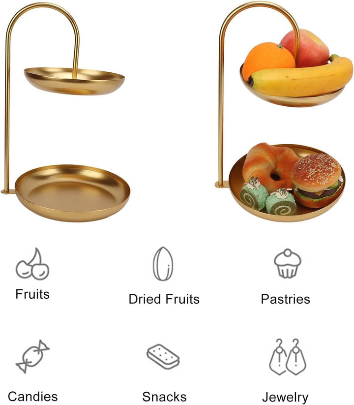 Doppellagiges Obsttablett, Eisen 2-lagiger Obstkorb Moderne Obst-Snack-Aufbewahrungsstange Trockenob