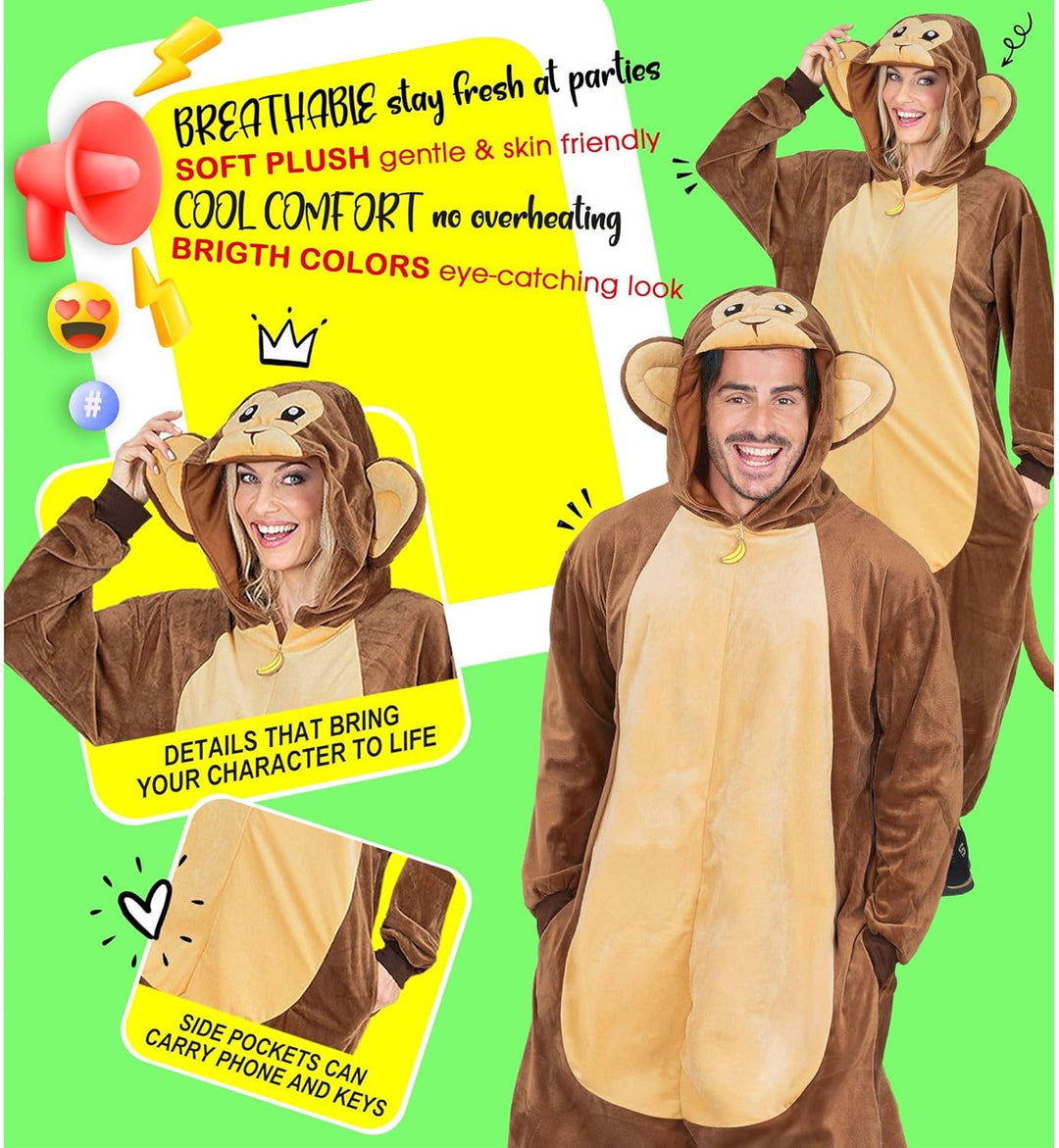 W WIDMANN MILANO Party Fashion - Tier Overall für Erwachsene, weicher Plüsch Jumpsuit mit Kapuze, Ti