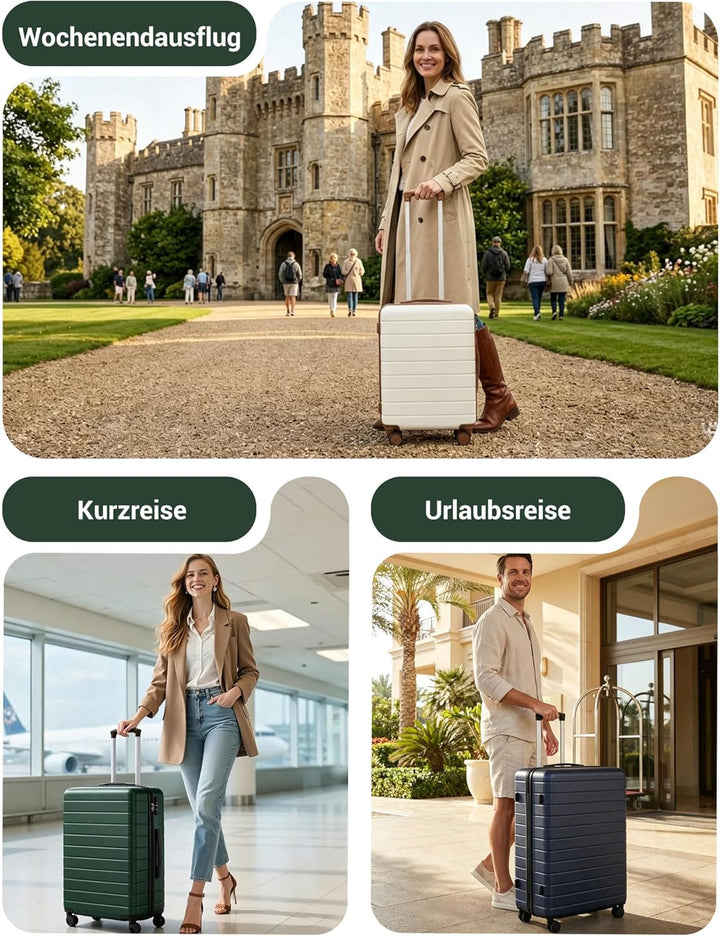 Handgepäck Koffer 3er Set, Leichter ABS+PC Reisekoffer für Flugzeug, Ryanair Trolley mit 4 Rollen, H