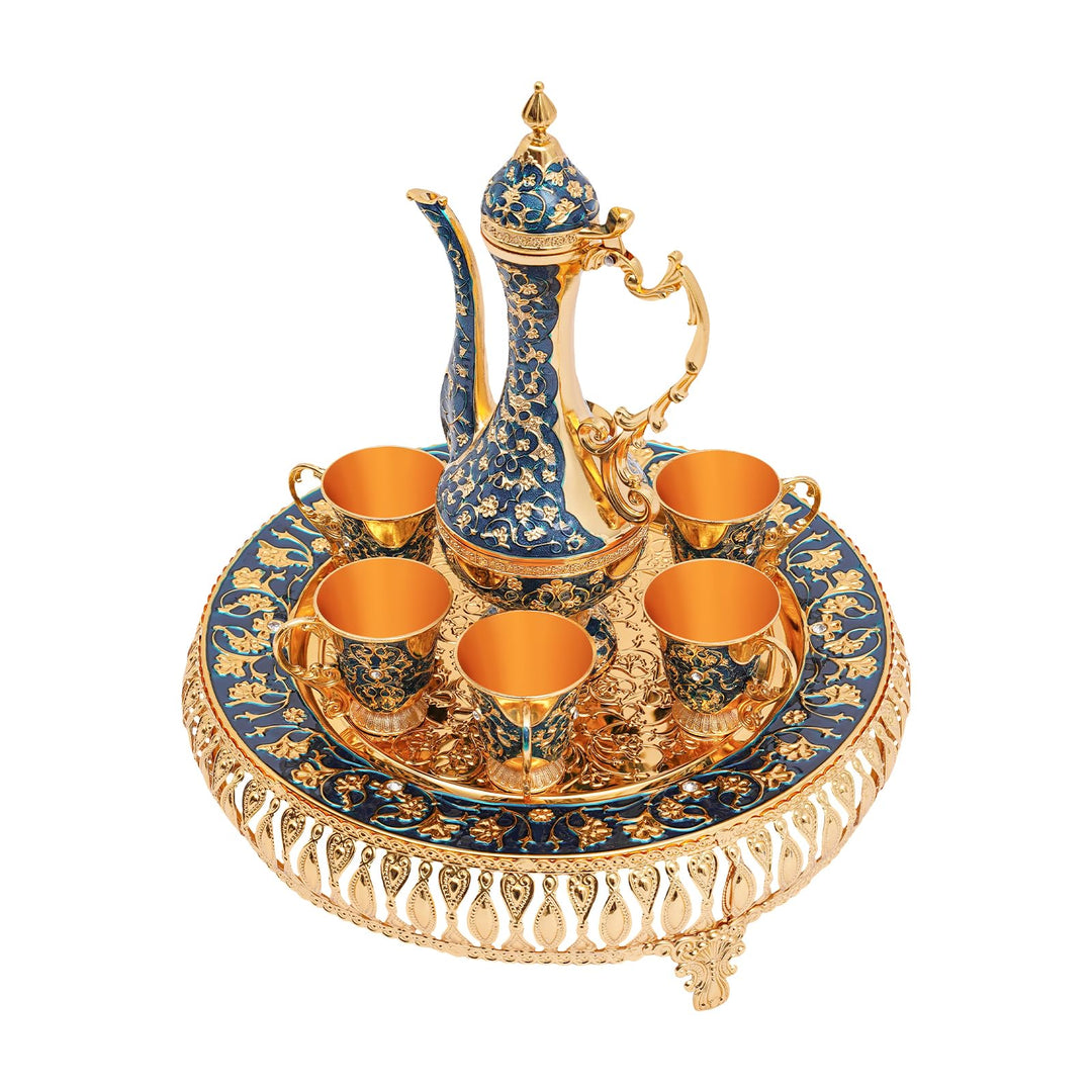 Türkische Kaffeekanne Set, Vintage Teeservice Set, Metall Russisches Samowar Weinglas mit 6 Luxuriös