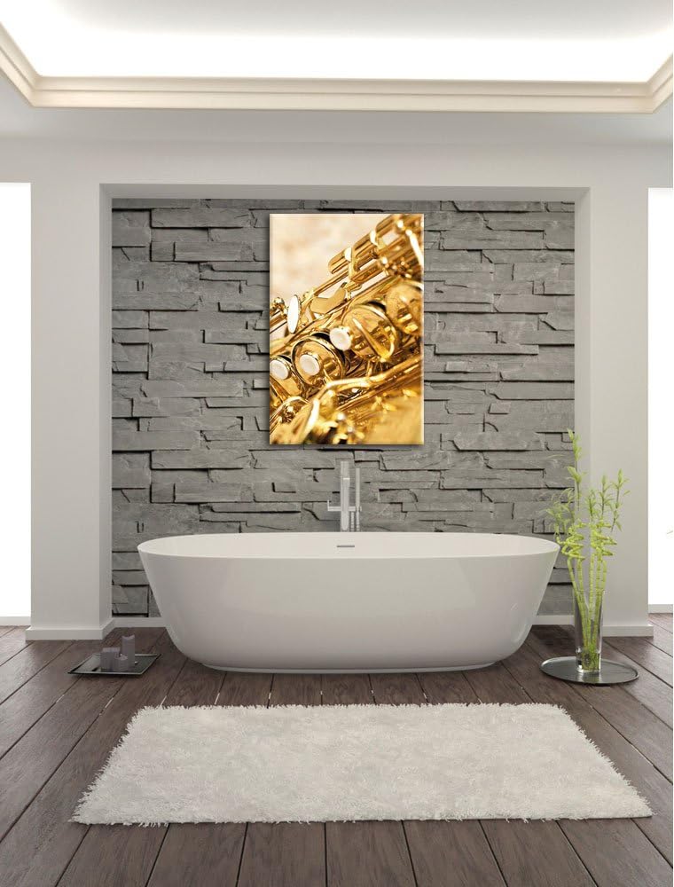 Pixxprint Saxophon, Format: 100x70 auf Leinwand, XXL riesige Bilder fertig gerahmt mit Keilrahmen, K