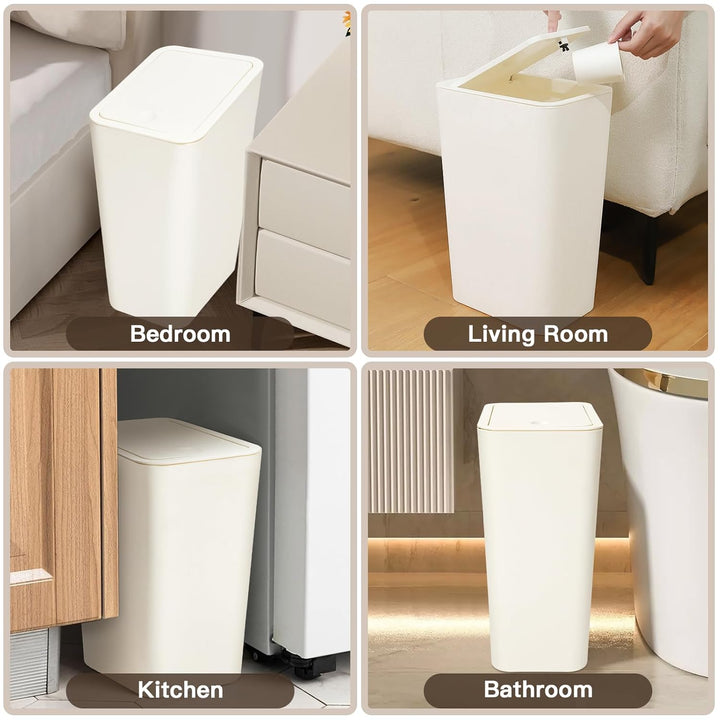 JOTOM 3er Set Mini Mülleimer Badezimmer mit Pop-Up Deckel, 10L moderner Abfalleimer Papierkorb Trash