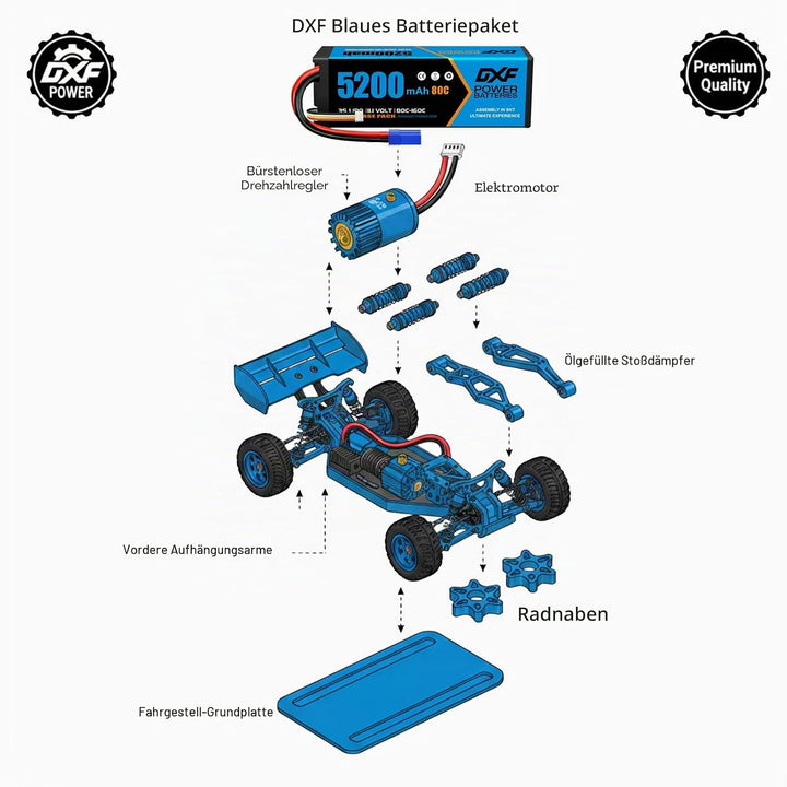DXF 3S LiPo Akku 11.1V 80C 5200mAh Hardcase Batterie mit EC5 Steck für RC Auto, RC Flugzeug, RC Hubs