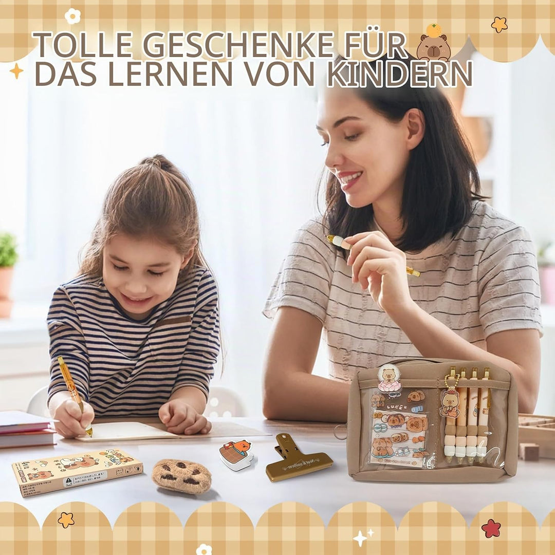 Capybara Schreibwaren Set mit Federmäppchen: Niedliches Geschenkset für Kinder und Schüler - perfekt