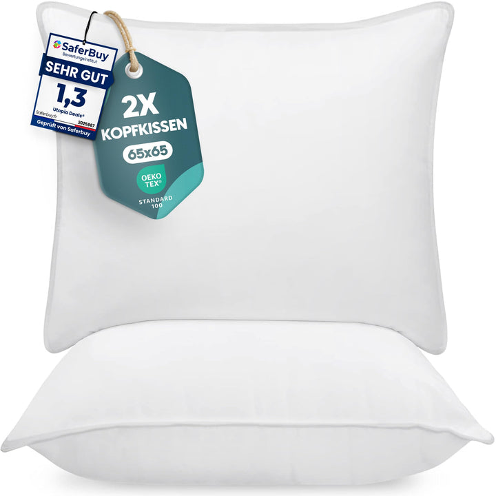 Utopia Bedding KopfKissen (2er Set), 65 x 65 cm Schlafkissen, Atmungsaktiv et Weich Kissen (Weiss) 6
