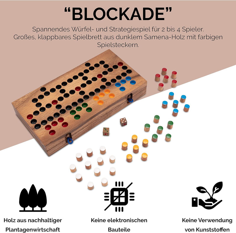 Blockade - Würfelspiel - Strategiespiel - Gesellschaftsspiel - Brettspiel aus Holz mit faltbarem Spi