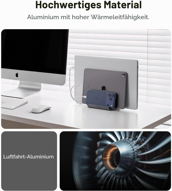 Spigen Vertikaler Laptop-Ständer – 4-in-1 Schreibtisch-Organizer mit verstellbaren Slots (14–22 mm),
