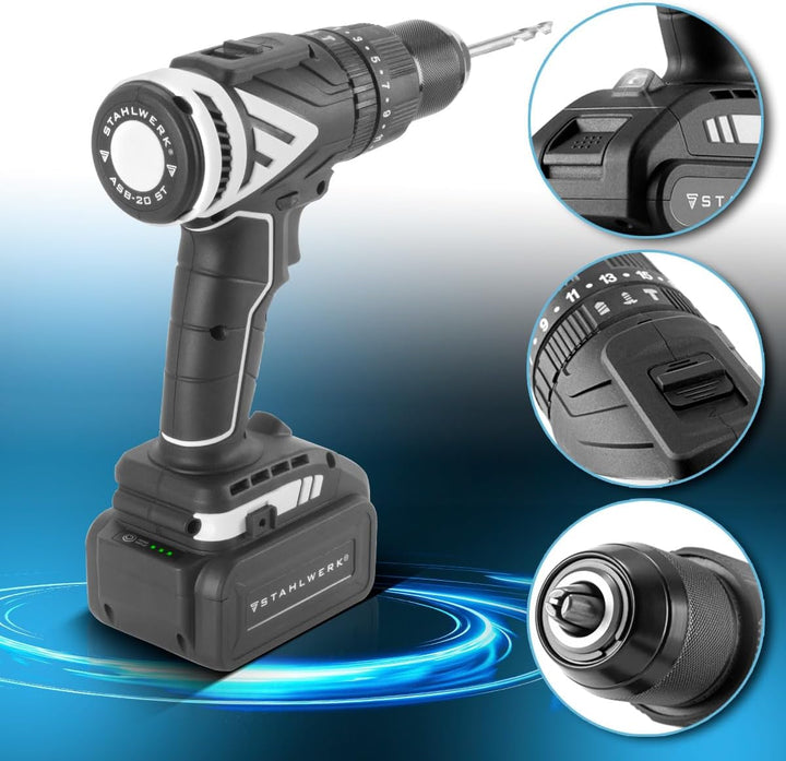 STAHLWERK Akku-Schlagbohrschrauber ASB-20 ST mit 20 Volt-System und Brushless-Technologie Akkuschrau