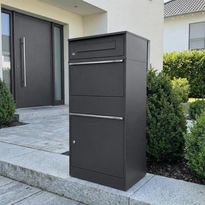 Metzler Briefkasten und Paketbox, Postbox rostfrei und massiv, Paketbriefkasten XXL, Standbriefkaste