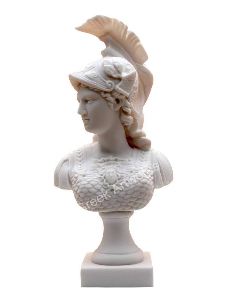 Athena Minerva Büste Kopf griechische römische Göttin gegossene Marmor-Skulptur 37 cm