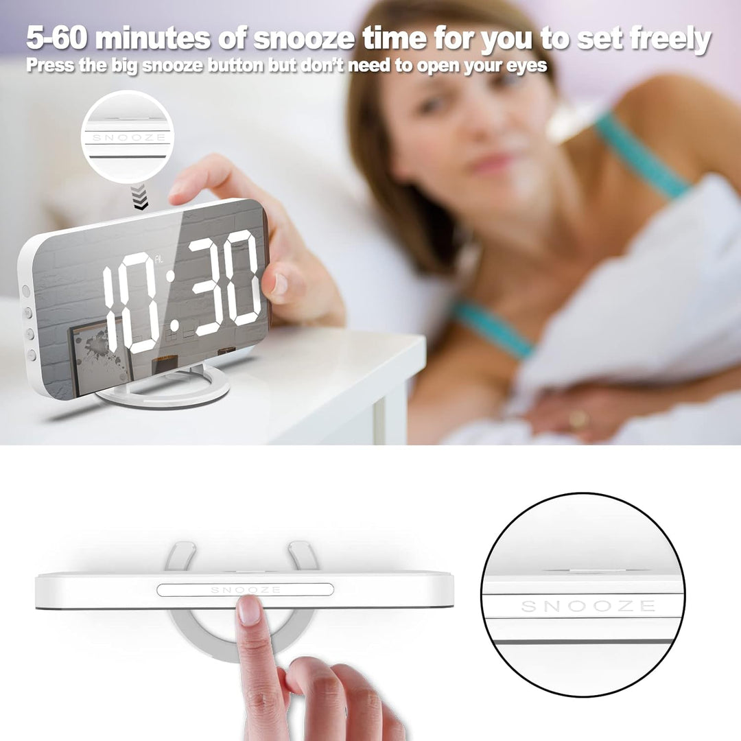 ThreeH Digitaler Alarm mit Dual-USB-Ladegerät Einstellbare Helligkeit Dimmer Snooze LED-Anzeige Weck