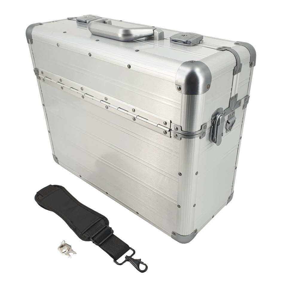 Pilotenkoffer mit Tragegurt von SONOVO aus Aluminium in Silber 45161 | Alukoffer, Aktenkoffer, Busin