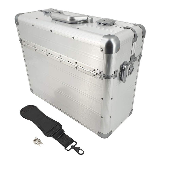 Pilotenkoffer mit Tragegurt von SONOVO aus Aluminium in Silber 45161 | Alukoffer, Aktenkoffer, Busin