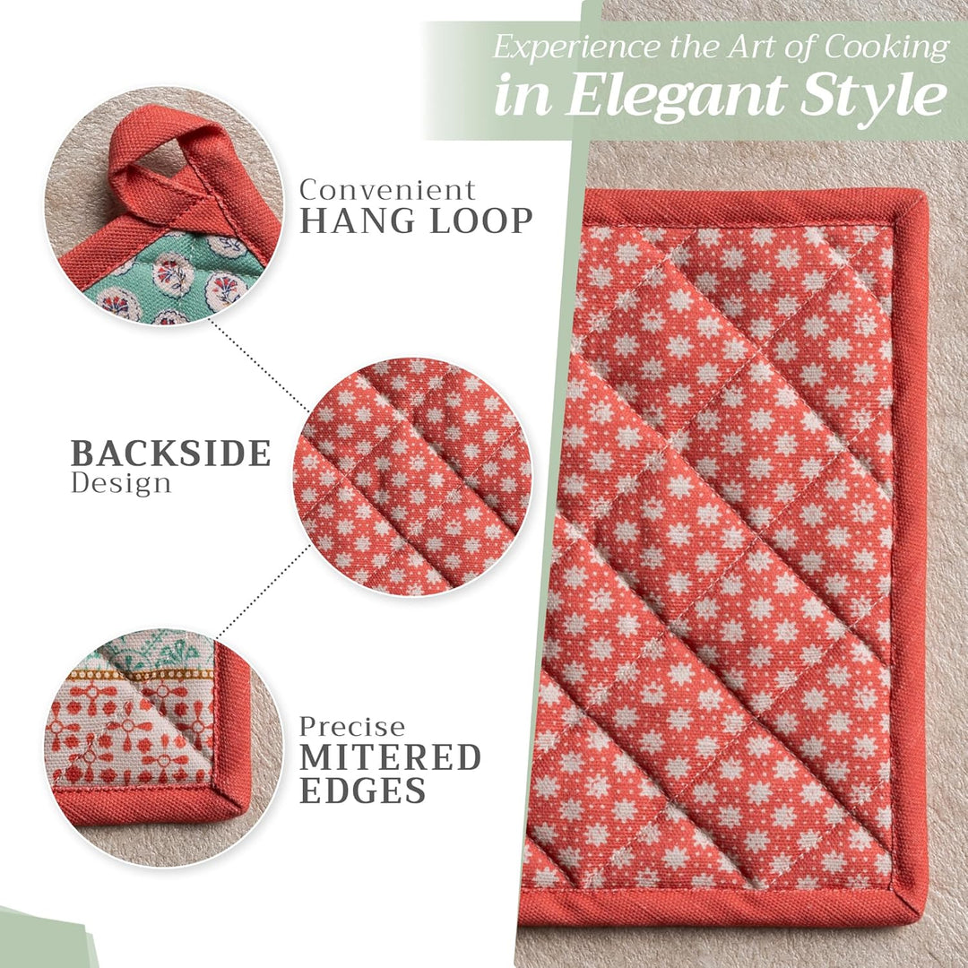Maison d'Hermine Topflappen-Set, 100% Baumwolle, hitzebeständig, 20 cm x 20 cm, mit Schlaufe zum Gri