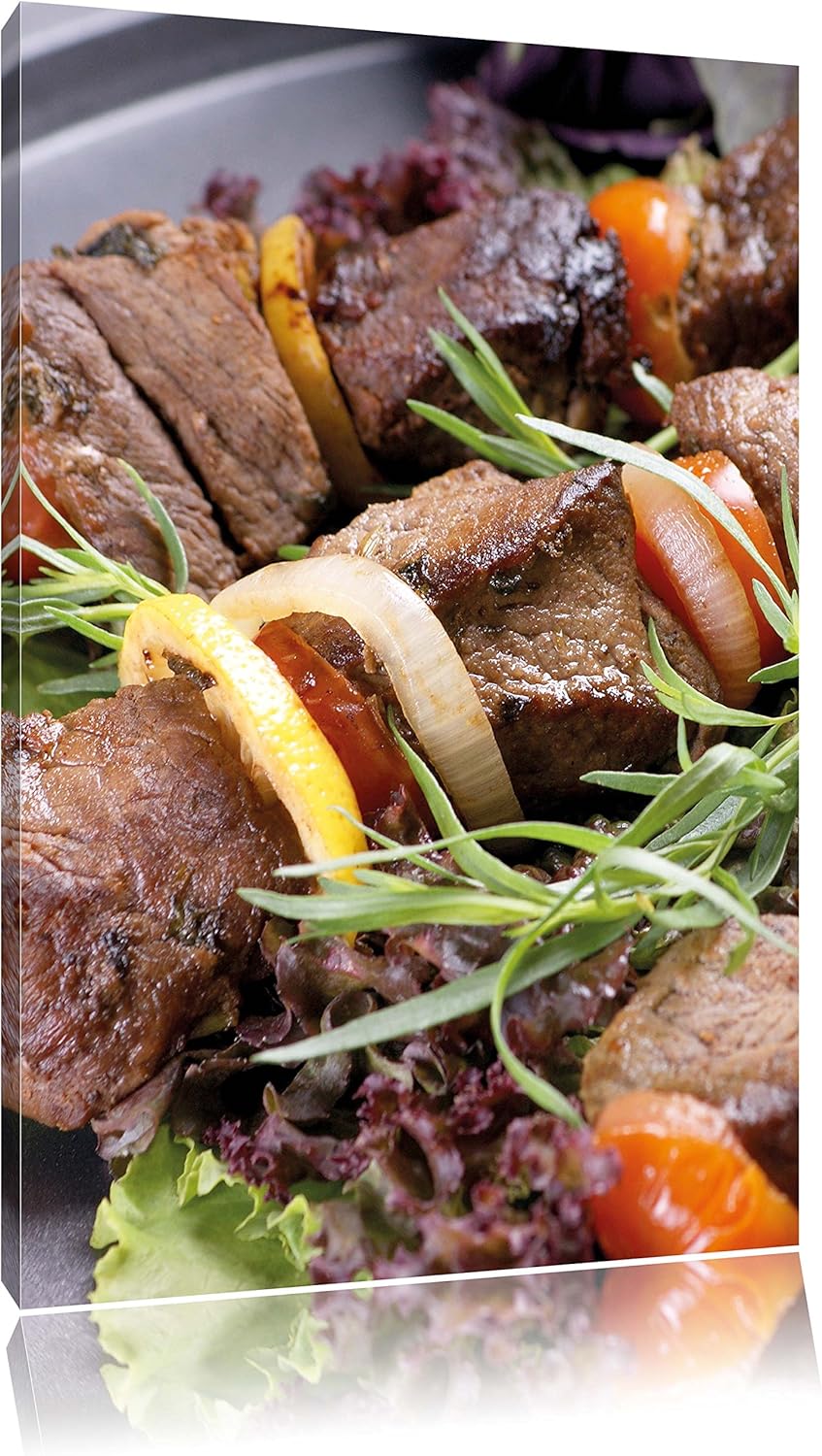 Pixxprint Schaschlik Fleischspiess als Leinwandbild/Grösse: 100x70 / Wandbild/Kunstdruck/fertig besp