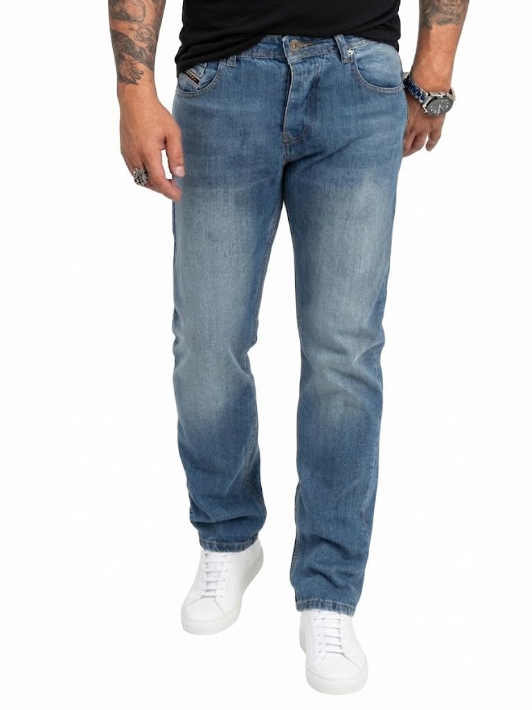 Rock Creek Herren Jeans Hose Denim Blau Straight-Cut Gerades Bein RC-2091 29W / 30L Blau - Rc-3119,