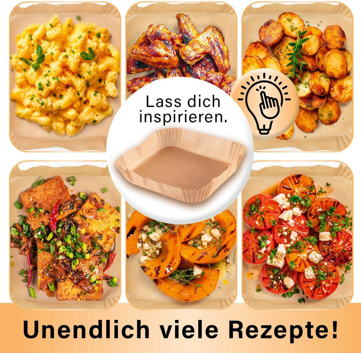 GOURMETmaxx Backpapier für Heissluftfritteuse 5 bis 8 Liter | Backpapierschale antihaftbeschichtet &amp;
