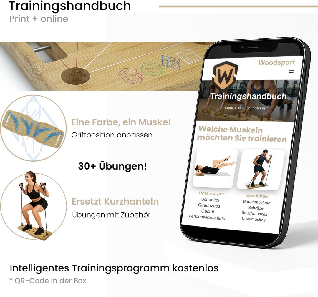 Amplitude – Premium Liegestützbrett (Push up Board) aus Bambus für Home gym – Klappbar & robust – in