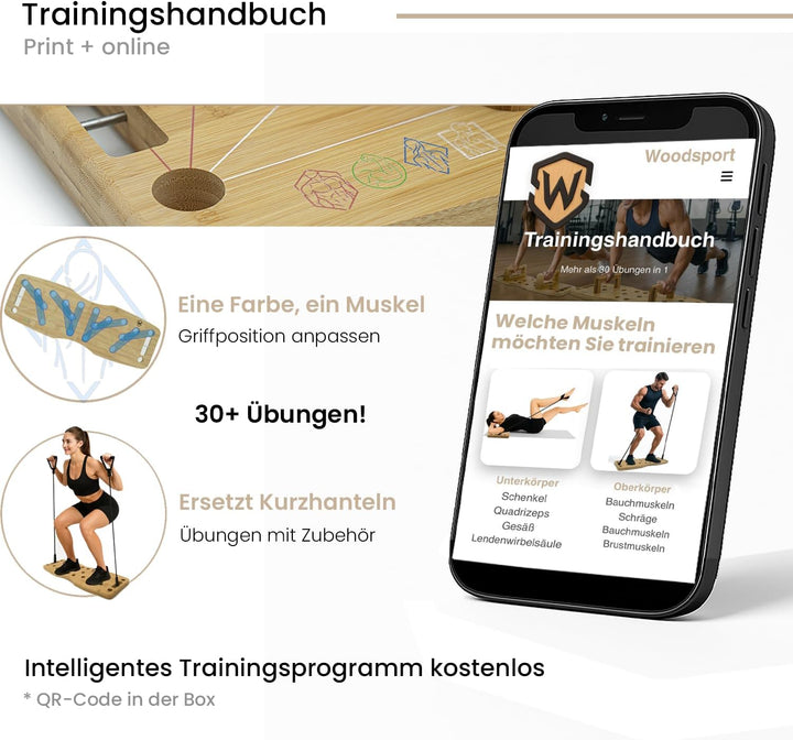 Amplitude – Premium Liegestützbrett (Push up Board) aus Bambus für Home gym – Klappbar & robust – in