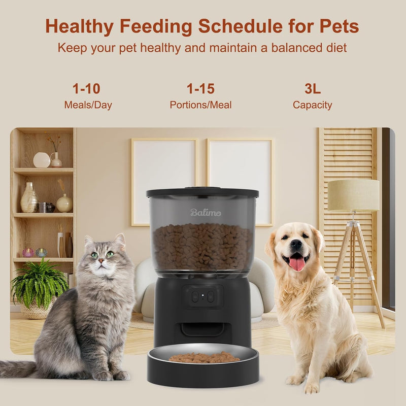 Balimo 3 l automatischer Katzenfutterspender | Futterspender für Katzen 2,4 G WiFi | Sprachfunktion