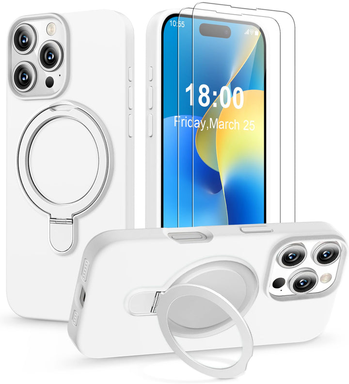 Handyhülle für iPhone 16 Pro Hülle mit 2 Stück Schutzfolie, Silikon Case mit Magnetisch Ring Ständer