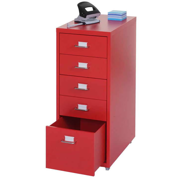 Mendler Rollcontainer Boston T851, Schubladenschrank Stahlschrank, 69x28x41cm 5 Schubladen - rot, Ro