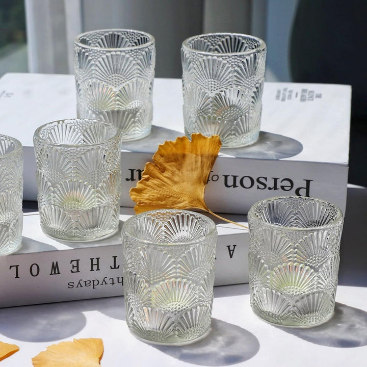 Ginkgo Biloba Teelichthalter Glas mit 12, Klare Teelichtgläser Vintage als Raumdekoration, Herbst Te