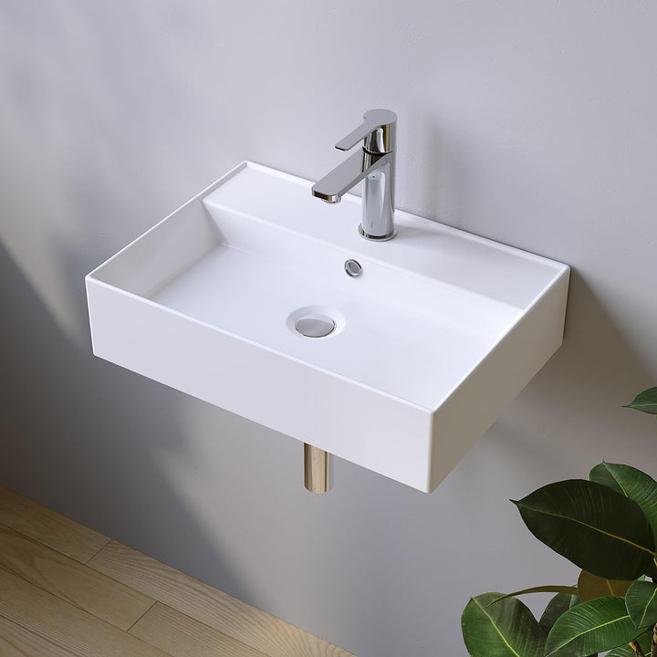 Waschbecken aus Keramik Eckig 50 x 35 cm Aufsatzwaschbecken für Waschtisch Unterschrank Waschplatz G