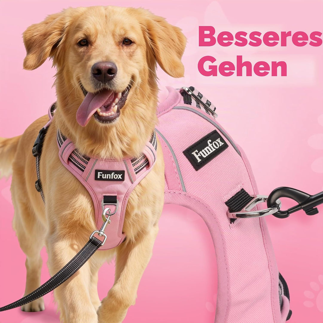 Funfox Hundegeschirr Mittelgrosse Hunde [M] - Verstellbares Anti-Zug Brustgeschirr mit Griff &amp; Refle