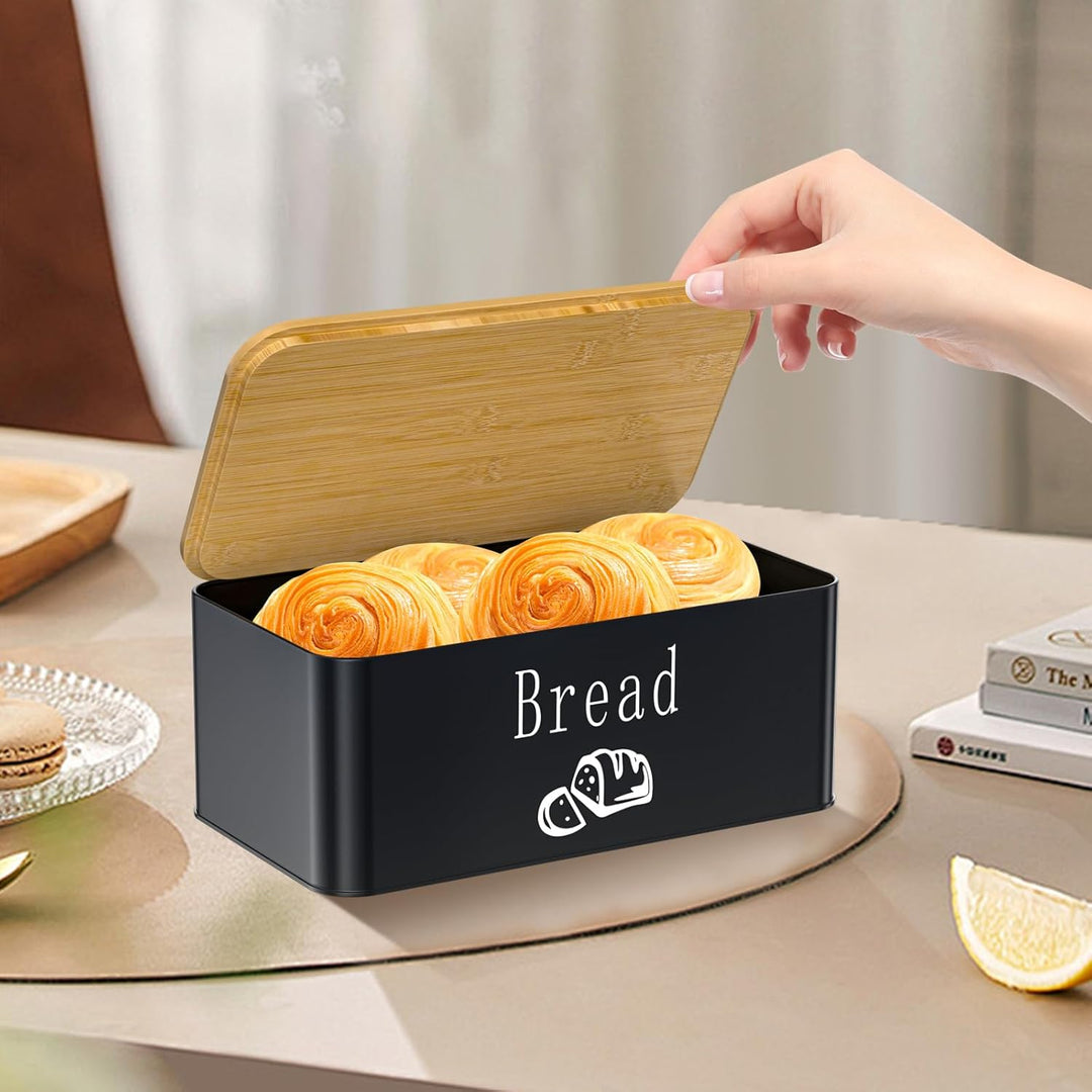 Brotkästen, Brotdose mit Hochwertigem Bambusdeckel, Kann Als Schneidebrett, Brotbox Aus Metall, für