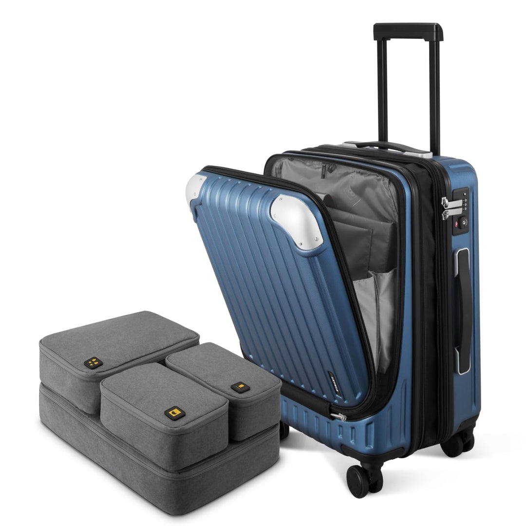 LEVEL8 Koffer Trolleys Handgepäck Hartschalenkoffer Rollkoffer Reisekoffer, TSA Blau mit Organizer-s