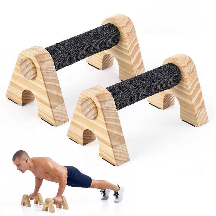 Premium Wooden Liegestützgriffe, 2 Rutschfeste, Stabile und Gelenkschonende Liegestützgriffe aus Hol