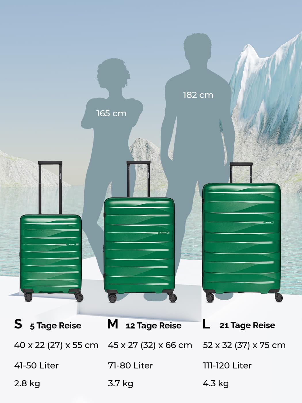 Koffer-Set 3-teilig |Hochwertiges Polypropylen-Material |mit Dehnfalte erweiterbares Koffer-Set Unis