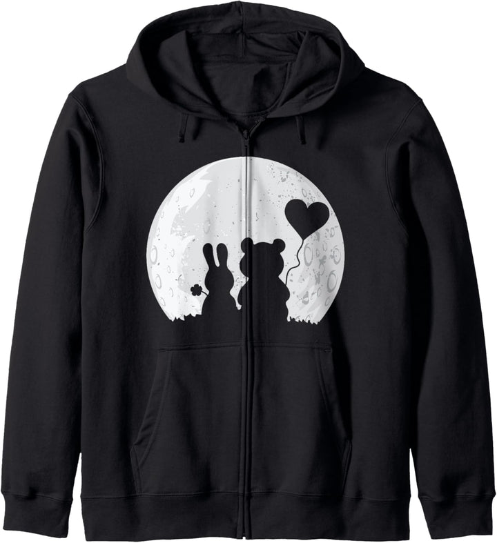 Hase und Bär Liebespaar Hasi Bärli Vollmond - Valentinstag Kapuzenjacke