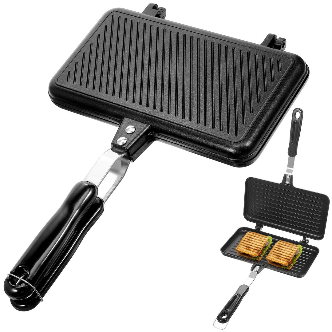 Toyvian Sandwichmaker mit Grillfunktion, Doppelseitige Antihaft-sandwichpfanne, Aluminium-backplatte